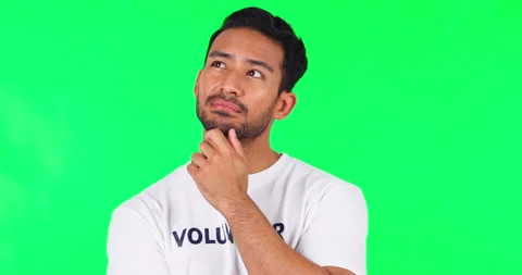 Thinking, idea and man in a studio with green screen for dreaming, memory or Stock Footage 244700121