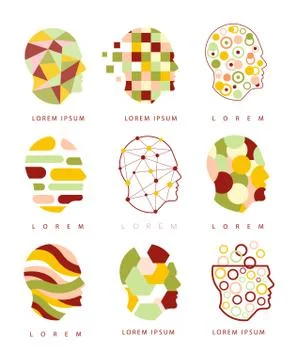 Thinking Inside Human Head Different Geometric Abstract Design Icons Stock Illustration