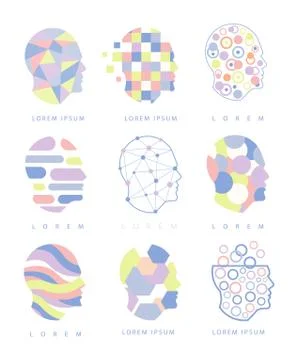 Thinking Inside Human Head Different Abstract Design Pastel Icons Stock Illustration