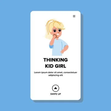 Thinking kid girl vector イラスト素材