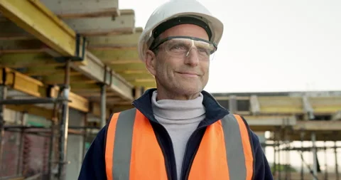 Thinking, man and construction worker on site with planning for inspection on Stock Footage 343363016