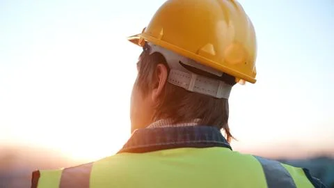 Thinking, man and engineer outdoor for construction, inspection and idea fo.. Foto stock