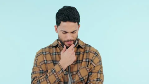 Thinking, man and remember a planning decision, choice or problem solving for a Stock Footage 250205532