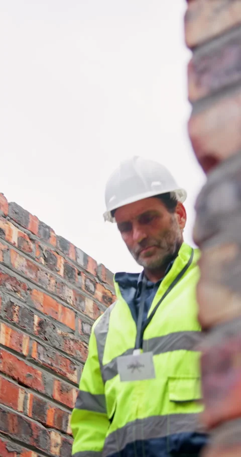 Thinking, man and walk at site for construction, inspection and renovation for Stock Footage 340989500