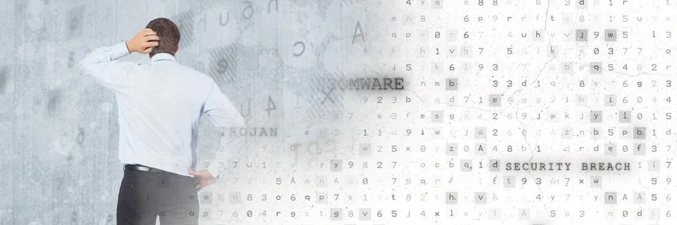 Thinking man with code virus security transition Stock Photos