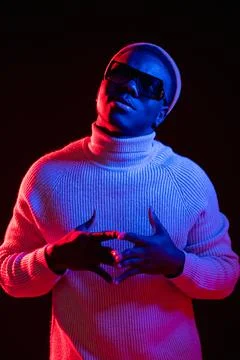 Thinking man decision making choice red neon light Stock Photos