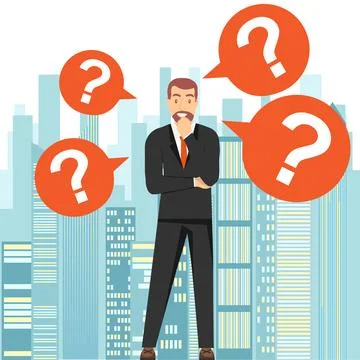Thinking man. A man stands and thinks about a solution to the problem against Stock Illustration