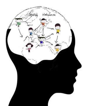 Thinking man representing a social network. conceptual image Stock Illustration