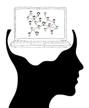 Thinking man representing a social network. conceptual image 스톡 일러스트