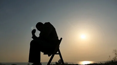 Thinking man silhouette panoramic shot Stock Footage 88593877