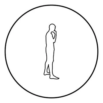 Thinking man standing silhouette Pensive person side view icon black color il Stock Illustration