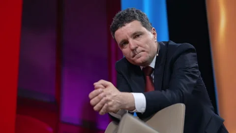 A thinking moment for Nicusor Dan. Bucharest, Romania – 2025, May 20. Stock Footage 313819324