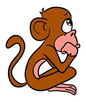 Thinking monkey Cartoon Illustration Stock Illustration