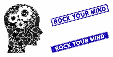 Thinking Mosaic and Scratched Rectangle Rock Your Mind Watermarks イラスト素材