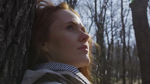 Thinking in new spring forrest Stock Footage 138167300