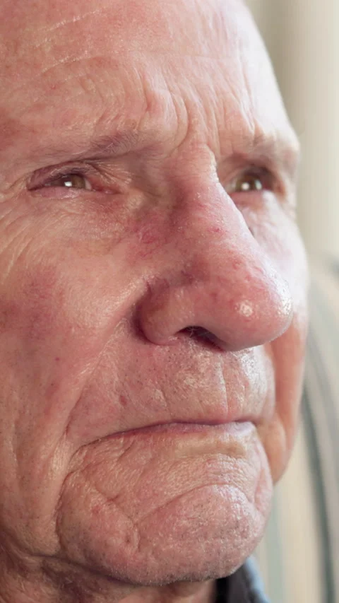 Thinking, old man and memory in nursing home, regret and contemplating decision Stock Footage 340867432