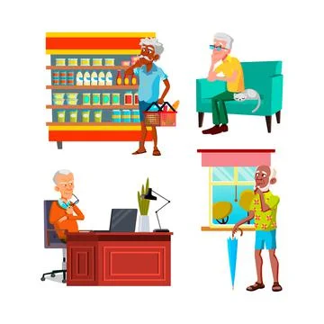 Thinking old man set vector Stock Illustration