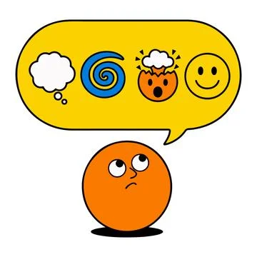 Thinking Orange Character with Emotion Bubbles Illustrazione stock