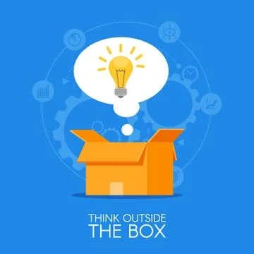 Thinking out of the box concept background. Lightbulb showing up from box Stock Illustration