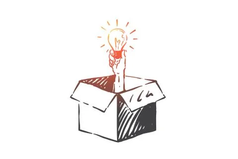 Thinking outside box concept sketch. Hand drawn isolated vector 스톡 일러스트