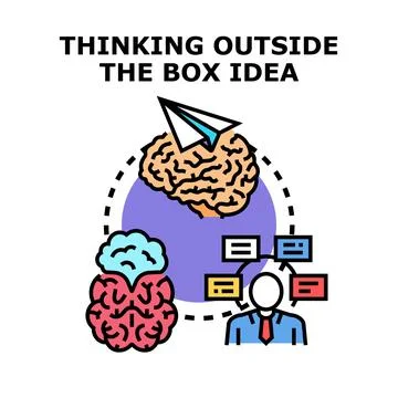 Thinking outside the box idea generation process Stock Illustration