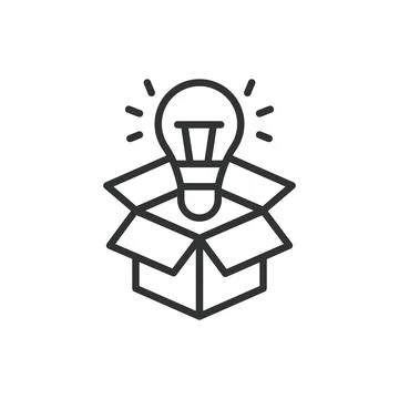 Thinking outside the box, in line design. Thinking, outside box, creativity 스톡 일러스트
