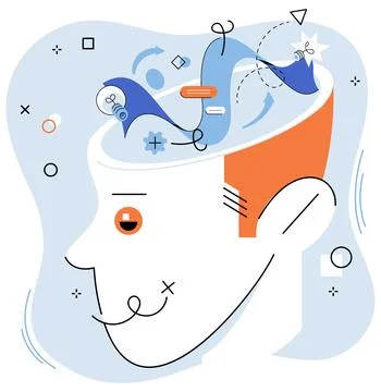 Thinking outside the box. Progress is achieved through combination ideas and Stock Illustration