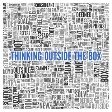 Thinking outside the box word tag concept Stock Illustration