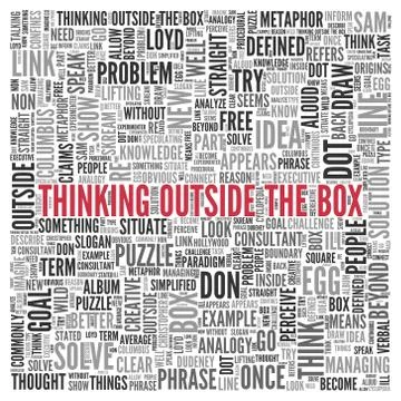 Thinking outside the box word tag concept Stockillustratie