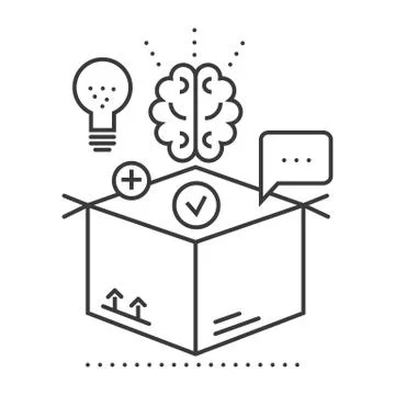 Thinking outside box,idea management vector line icon, sign, illustration on  스톡 일러스트
