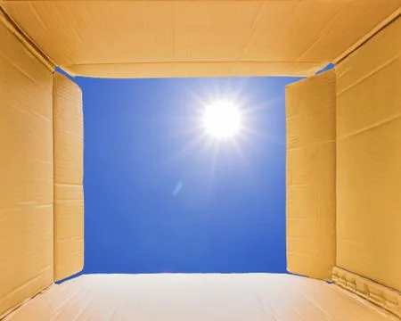 Thinking outside the open box to sky Stock Photos