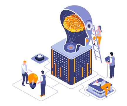 Thinking over idea isometric landing page Stockillustratie
