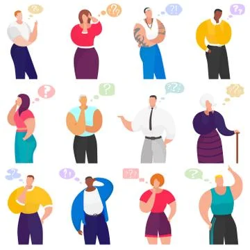 Thinking people set vector illustration set, person under question marks in Stock Illustration