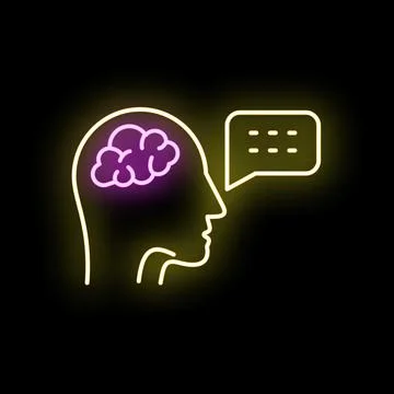 Thinking person communicating ideas using neon brain concept Stock Illustration