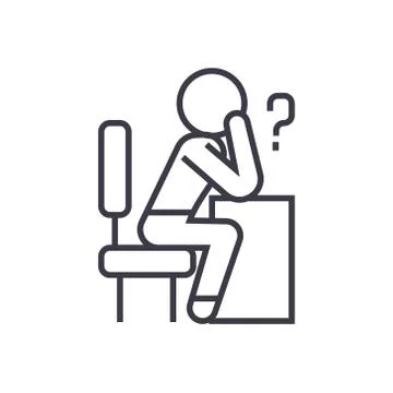 Thinking person with question linear icon, sign, symbol, vector on isolated Stock Illustration