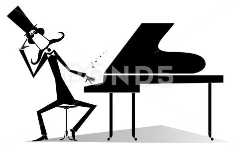 Thinking pianist or composer and piano isolated illustration Stock Illustration