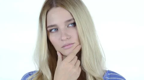 Thinking, Portrait of Pensive Woman, Planning, White Background Stock Footage
