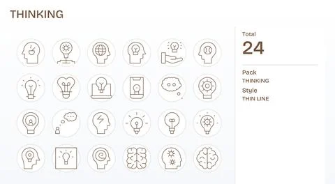 Thinking Premium Vector Bundle with 24 64x64 Pixel Aligned Thin Line Icons 스톡 일러스트