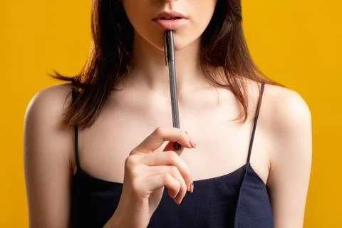 Thinking problem guess idea unrecognizable woman Foto stock