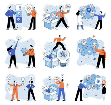 Thinking process. Brainstorming sessions brealife into innovative solutions.. 스톡 일러스트
