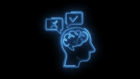 Thinking process concept animated neon head with check mark and cross mark Stock Footage 312319998