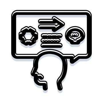 Thinking process with gears, arrow, and light bulb Illustrazione stock