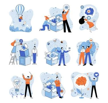 Thinking process. Imagination is compass directs journey creative minds Stock Illustration