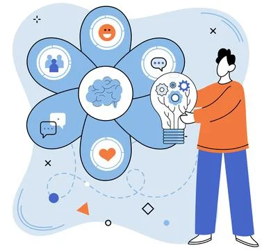 Thinking process. The mind, reservoir creativity, is engine successful stra.. 스톡 일러스트