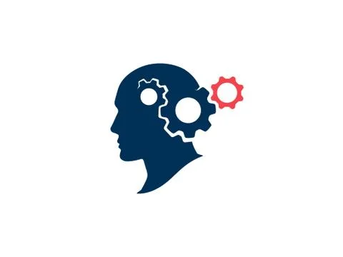 Thinking process vector illustration. Silhouette human head with gears. Stock Illustration