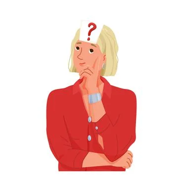 Thinking, question, doubt concept vector illustration. Young confused woman with Stock Illustration