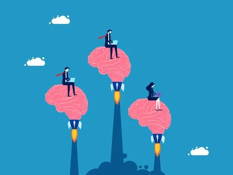 Thinking quickly, acting quickly. Team of business people working on brain ro Stock Illustration