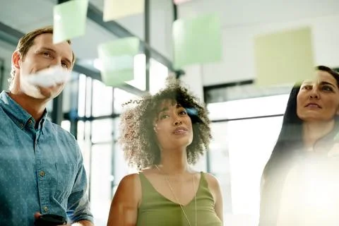 Thinking, reading or people with solution on glass for brainstorming, tasks.. Fotos Stock