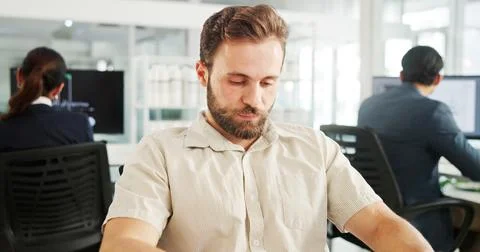 Thinking, reflection and business man in office for problem solving, insight or Foto stock