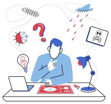 Thinking. Reflective intelligence is beacon in sea information, guiding shi.. Stock Illustration